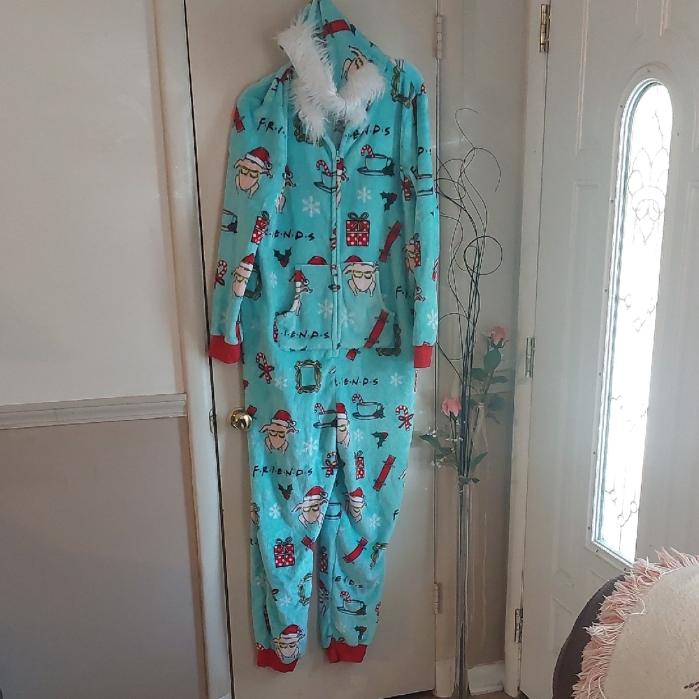 Friends Christmas Mist Mint Soft Adult One Piece Union Suit Sz Xl (16-18)
